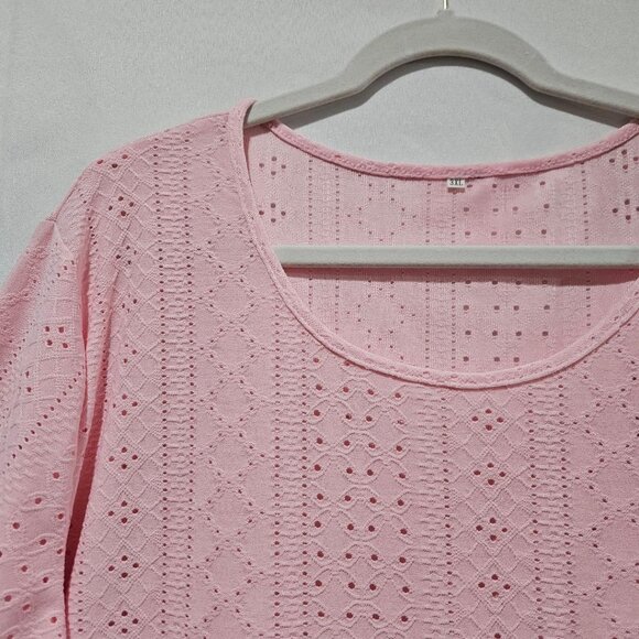 Tops - PINK EYELET KNIT LONG SLEEVE SPRING TEE TOP 3X